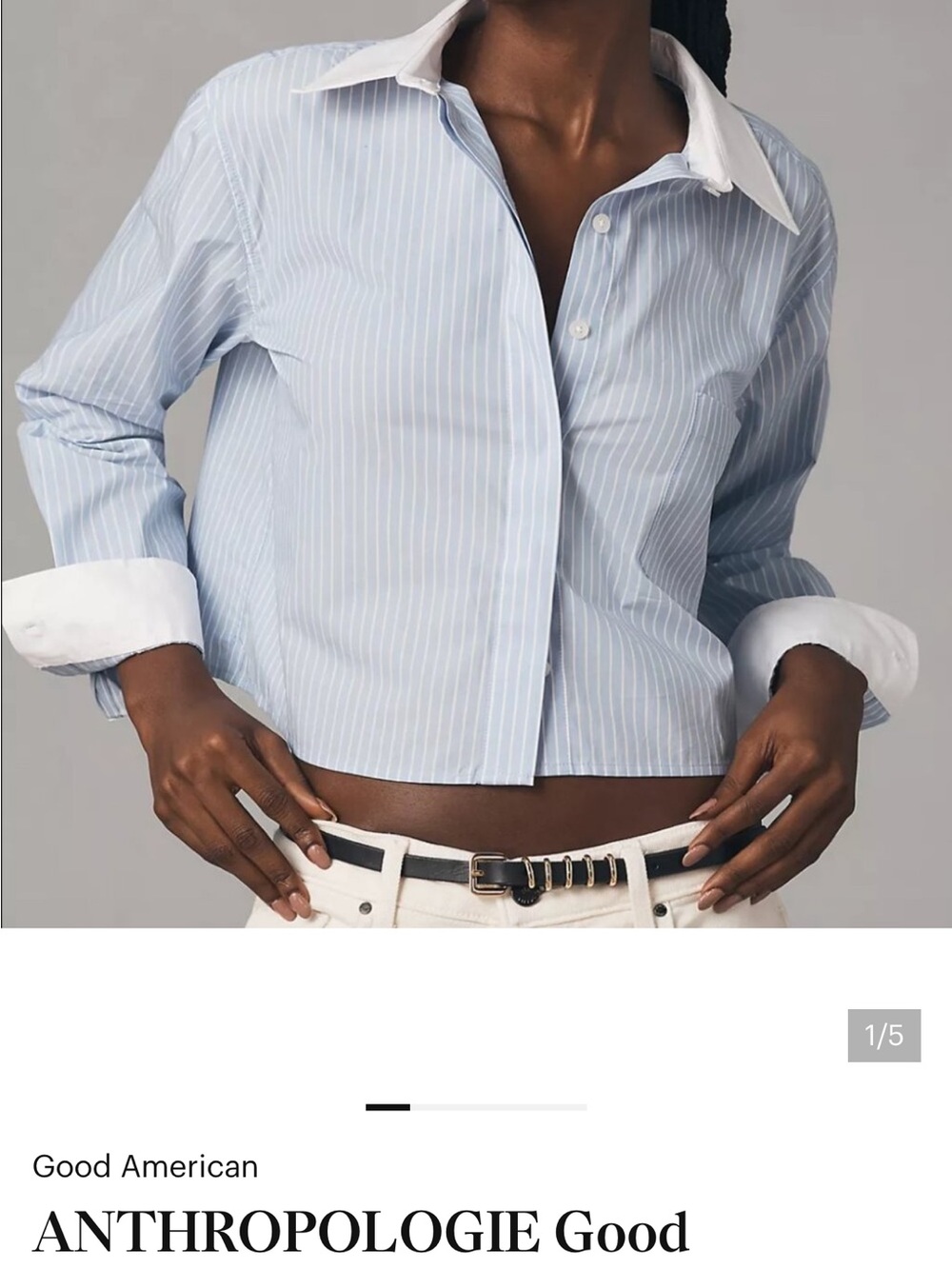 Good American Light Blue & White Cropped Striped Button-Up Shirt